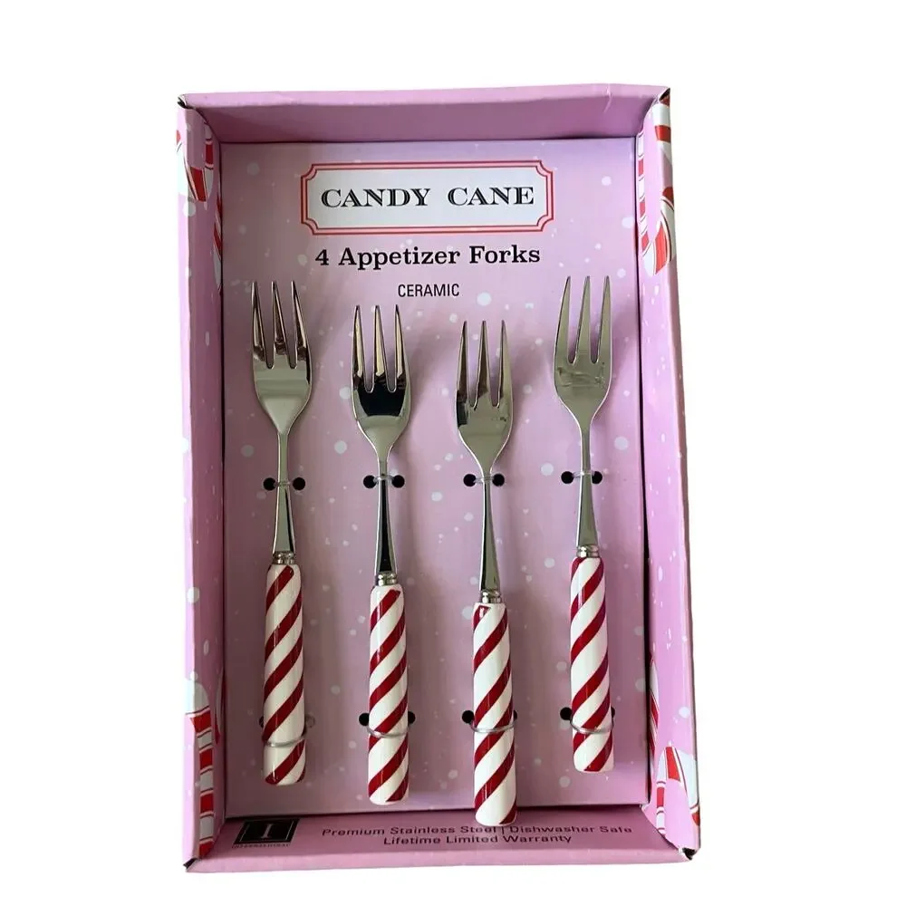 Christmas Candy Cane Peppermint Appetizer Forks Set of 4